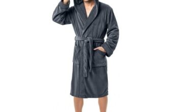 NY Threads Mens Fleece Bath Robe with Hood Grey Large