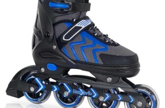 Nattork Adjustable Inline Roller Skates for Adults Outdoor & Indoor ABEC-7 Bearings Triple Safety – Blue XX-Large (EU 42-45)