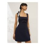 Navy Bow Tailored Mini Dress