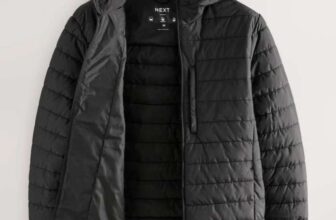 Next Mens Shower Resistant Lightweight Hooded Puffer Coat Jacket, Black / Navy £25 – free click and collect