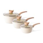 Non-Stick Saucepan Set, Induction, 3-Piece Cream Granite (16/18/20cm), Nuovva