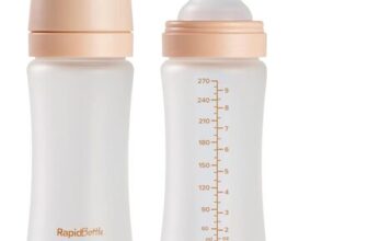 Nuby RapidBottle Anti-Colic Glass Baby Bottles, 2-Pack, 9oz, Beige