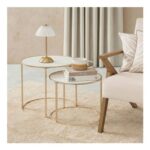 OHS Manhattan Marble Effect Nest of 2 round Side Tables