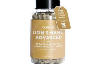 OMNIA Lions Mane 2000mg Tablets 15:1 High Strength Extract with Ashwagandha, Organic Black Pepper & Vitamin B1 180 Vegan Tablets