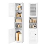 OUDIE Tall Floor-Standing Slim Bathroom Storage Cabinet White