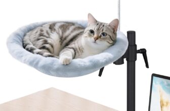Odoland Cat Bed for Desk, 360 Rotatable Adjustable Cat Hammock Bed Comfortable Soft Cat Desk Nest with 2 Washable Fabrics for All Seasons (Grey)