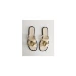 Off White Gold Abstract Buckle Mule Sandals