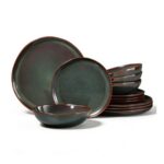 Onader 12-Piece Reactive Glaze Dinner Set for 4, Moss Green