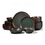 Onader 24-Piece Reactive Glaze Dinner Set for 6 Moss Green