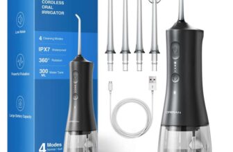 Operan Rechargeable Oral Irrigator 300ML,Graphite Black,1 Pack4 Nozzles – Sold by Operan Store / FBA