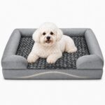 Orthopaedic Dog Bed, Small Dog Bed 65x53x16cm Dual-Layer Memory Foam & High-Resilience Foam Dog Sofa with Waterproof Liner, Soft Plush Bolsters Removable Cover, Non-Slip Base Dog Mattress