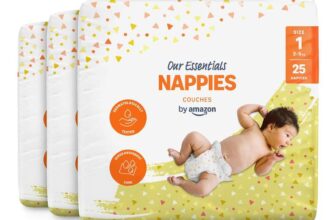 Our Essentials by Amazon Nappies – Size 1 (2-5kg) – 75 count (3 Packs of 25)