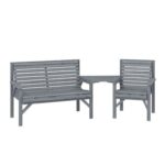 Outsunny Wood Garden Furniture Set W/ Parasol Hole, Detachable Table, Grey