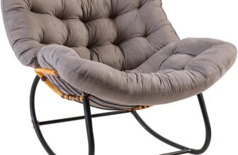 Oversized Outdoor Egg Rocking Chair with Cushion for Garden Grey Weather-Resistant PE Rattan Egg Rocker with Thick Removable Cushion and Heavy-Duty Metal Frame for Patio, Balcony and Garden