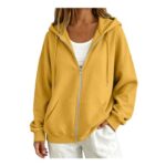 Oversized Zip Hoodie for Women, Long Sleeve, Yellow