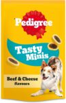 PEDIGREE TASTY MINIS Adult Dog Treats Cheese & Beef Nibbles 140g – Pack of 8, Packaging May Vary