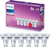 PHILIPS Classic Spotlight LED Bulb, GU10, Pack of 6 Cool White Ambiance Light, Long Life, 50W, 4000k, 390lm