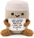 PRSTENLY Gifts for Him & Her, Handmade Crochet Coffee Cup with Card