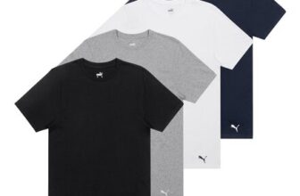 PUMA Mens 4-Pack Cotton Crewneck T-Shirts, Black/Grey/White/Navy, Size S
