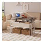 PURFINO Lift-Top Coffee Table, Modern Square, Metal Frame, Hidden Storage