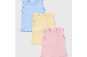 Pack of 3 Plain Ribbed Vests Multicolour