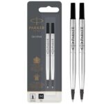 Parker Rollerball Pen Refills Medium Point Black QUINK Ink 2 Count