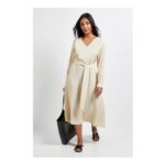Petite Denim Look Tie Waist Midi Dress