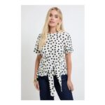 Petite Polka Dot Tie Side Sleeve Detail T Shirt