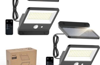 Philips Solar Security Outdoor LED 6500K, Solar-Powered Flood w/PIR Motion Sensor, Remote Control w/16ft Cable – Sold by Favourline-UK FBA