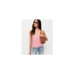 Pink Cotton Rich Floral Lace Trim Henley Cami Top