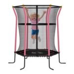 Pink HOMCOM 5.4FT Kids Trampoline with Enclosure Indoor Outdoor
