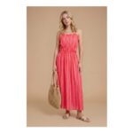 Pink Stripe Twist Strap Detail Printed Midi Dress