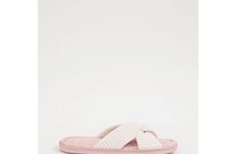 Pink Striped Crossover Slip on Slider Slippers