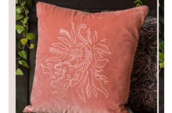 Pink Velvet Embroidered Tiger Cushion Cover