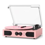 Pink Vinyl Record Player with Built-in Speakers 3-Speed