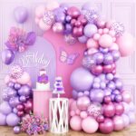 Pink and Purple Balloon Arch Garland Kit with Purple Confetti Balloons