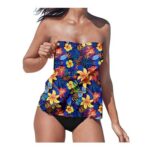 Plus Size Tankini Set with Shorts, Bandeau High-Waisted Swimsuit