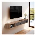 Pmnianhua Floating TV Unit Wall-Mounted Cabinet 140cm 2-Door Dark Brown