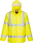 Portwest H440 Waterproof Hi Vis Rain Jacket Mens Reflective Protective Wear Lightweight Hooded Work Coat Breathable Safety Jacket Bio Motion Tape Two Lower Pockets, Yellow, L