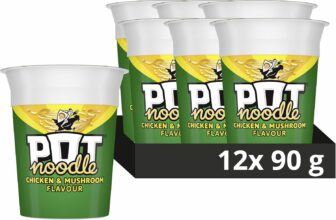 Pot Noodle Chicken & Mushroom instant vegetarian snack quick to make noodles 12x 90 g