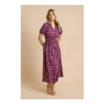 Purple Ditsy Puff Sleeve Waisted Midi Dress-£23.21 with Code EXTRA15