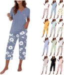 Pyjamas for Women,Floral Print Loungewear Sets for Women,Short Sleeve Pjs