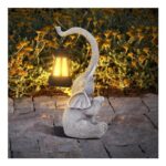 RICHIE Elephant Statue Garden Ornaments Art with Solar Powered LED Lights