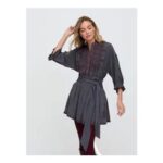 Raffya Grey Julie Embroidered Skater Mini Skirt
