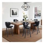 Ralex-Chair Bar Stools 2pc, 360 Swivel, Back, Footrest, Black