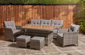 Rattan Dining Set 7 Seater Deluxe Patio Furniture Set & Protective Cover – Sold by Home Treats