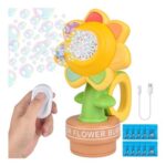 Remote-Controlled Sunflower Bubble Machine with Lights for Kids, Rechargeable