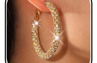 Rhinestone Large Hoop Earrings for Women Silver Sparkle