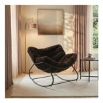 Ribbed Faux Fur Rocking Chair Upholstered Metal Frame Cushioned