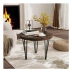 Round Elm Wood Nesting Coffee Table with Metal Legs Walnut